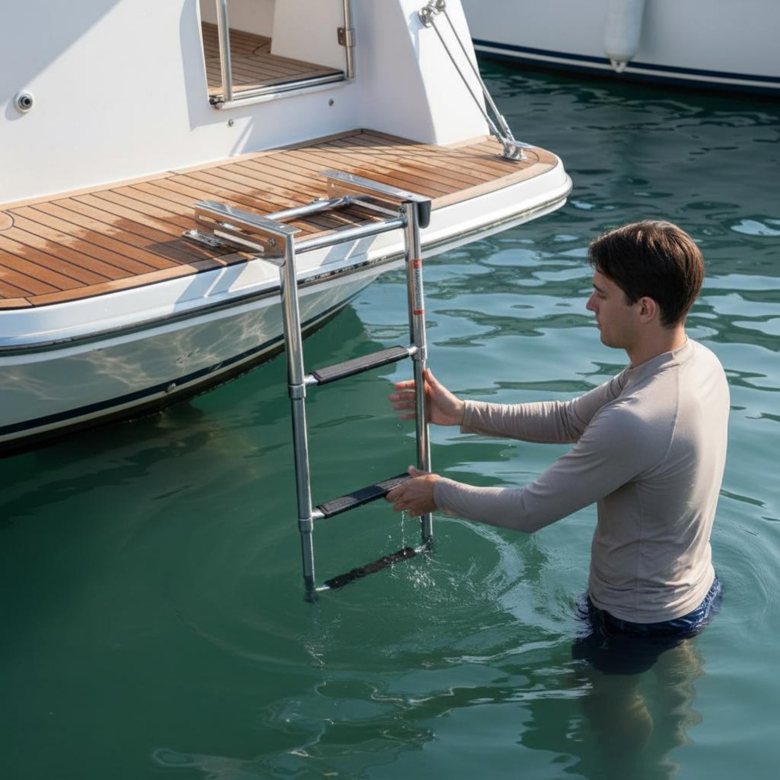 Telescoping Boat Ladder Foldable Aquatic Hardware Space-Saving for Yacht