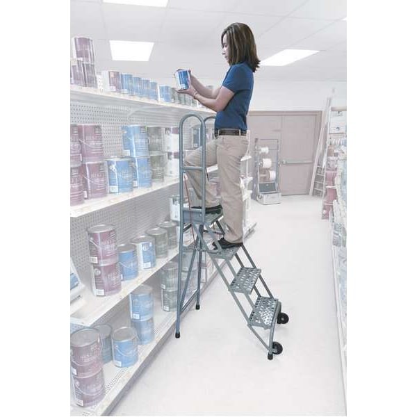 COTTERMAN SAS2A3E10B8C1P6 50 in H Steel Folding Rolling Ladder, 2 Steps, 350 lb