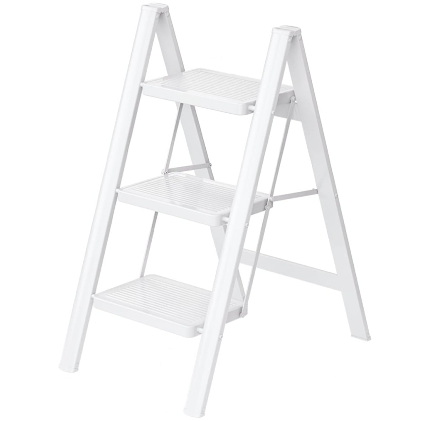 3 Step Ladder,Folding Stool with Wide Anti-Slip Pedal,330lbs Load White