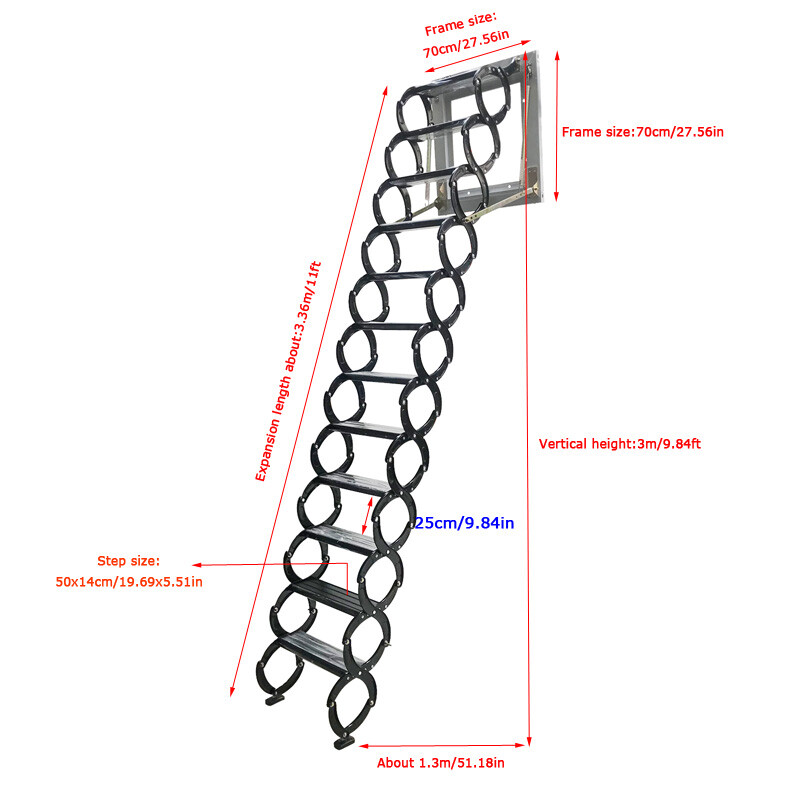 INTSUPERMAI Wall Mounted Attic Ladder for Loft Folding Step Ladder 10ft Height