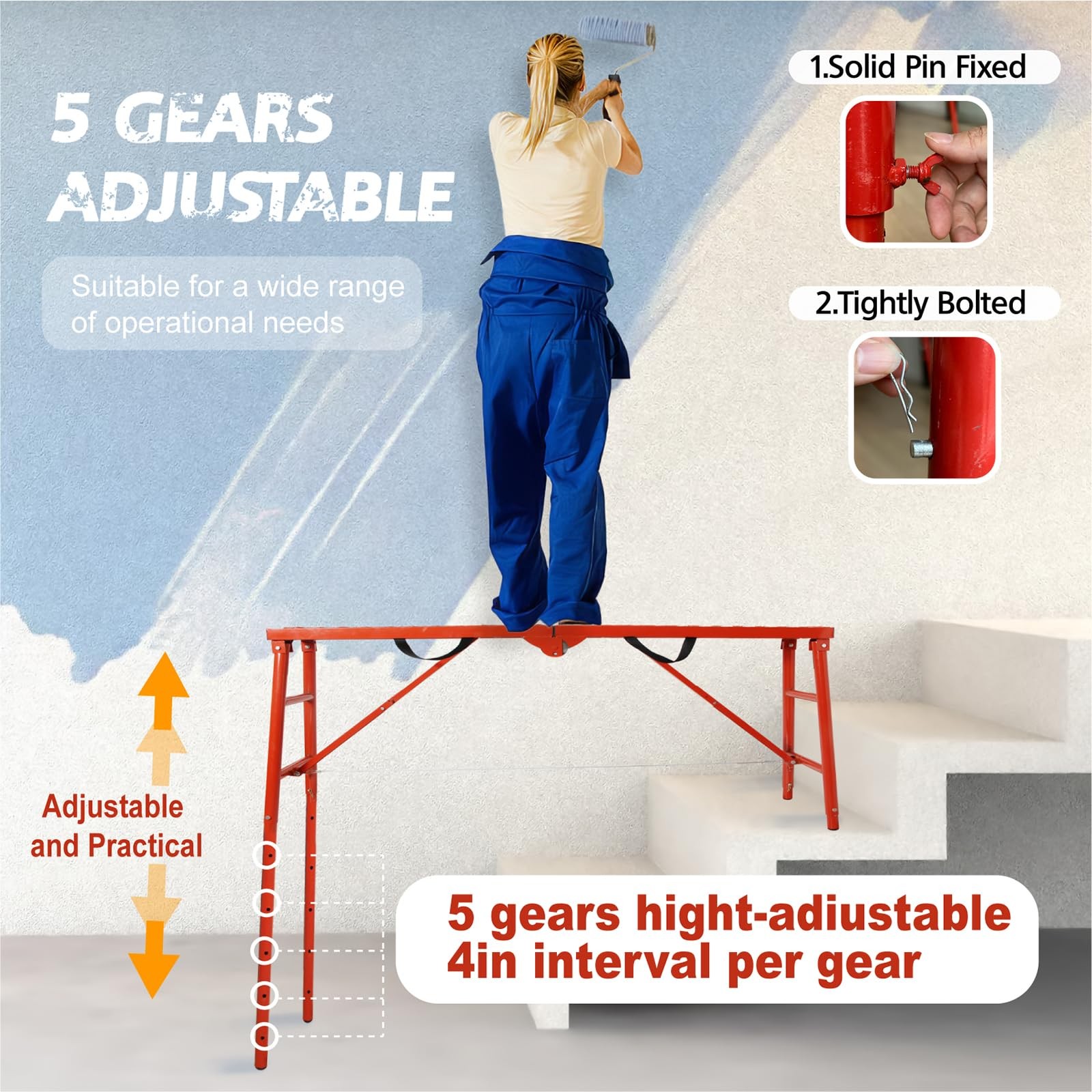 LEADALLWAY Scaffolding Platform 58”(L) x11”(W) x30”(H) Folding Red