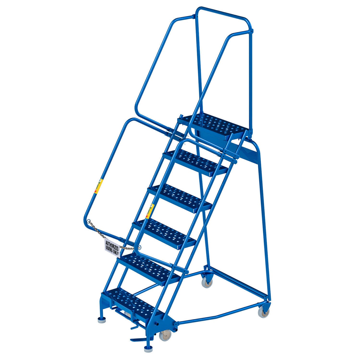 Global Industrial 6 Step Steel Rolling Ladder with 24″W Perforated Step Blue