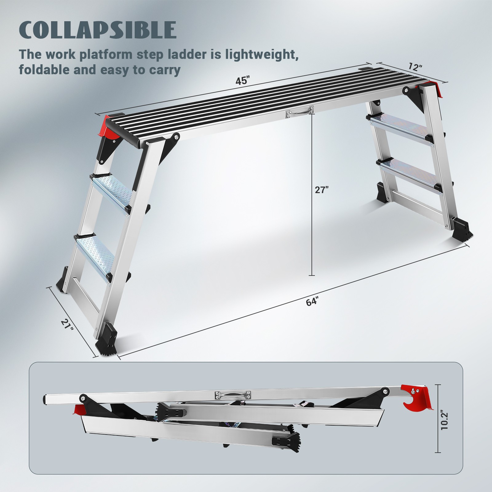 Working Platform Ladder Aluminum with Red Safety Lock 330 Lbs for Outdoor/Indoor