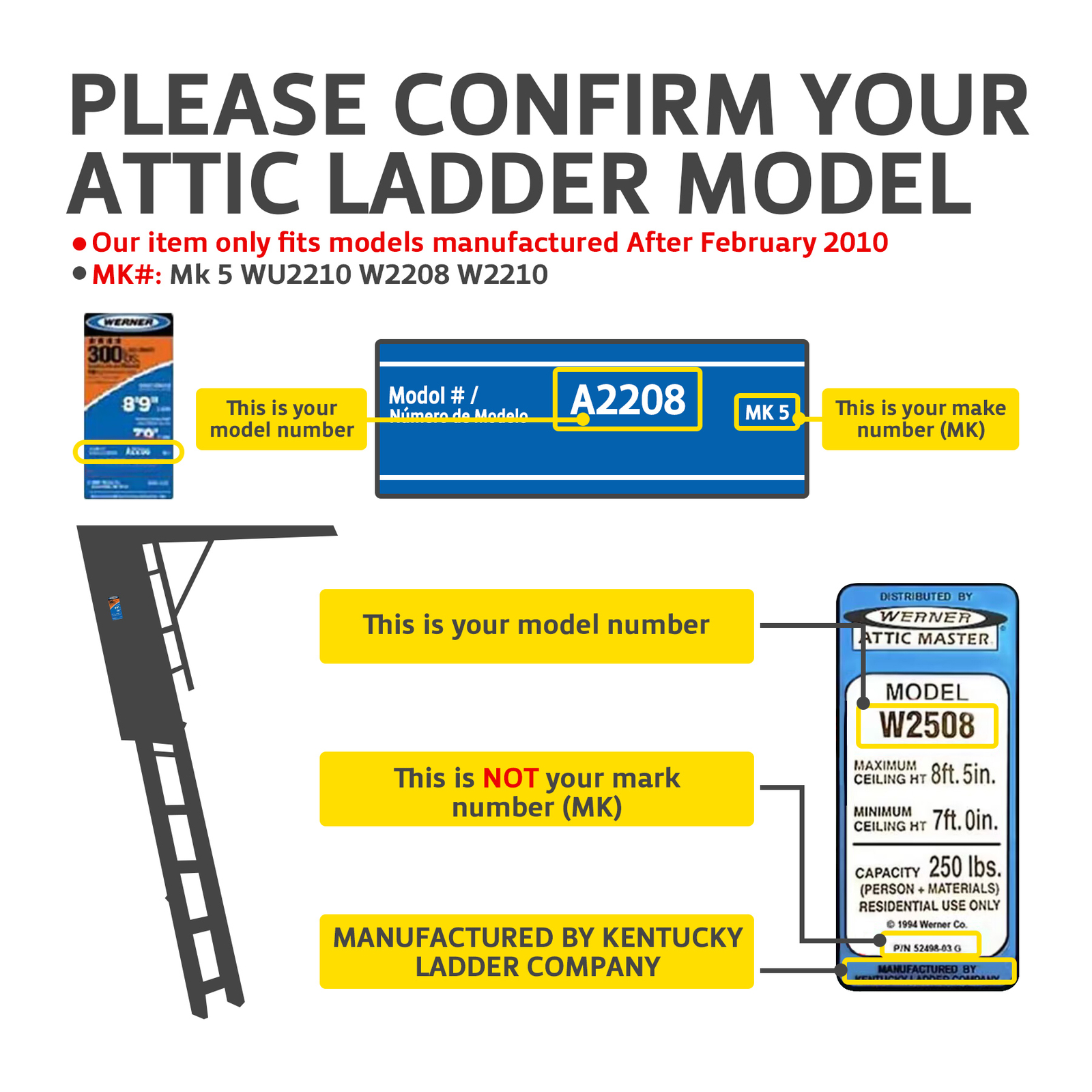 Pair Attic Ladder Spreader Hinge Arms FOR MFG after 2010 Werner Series 55-2