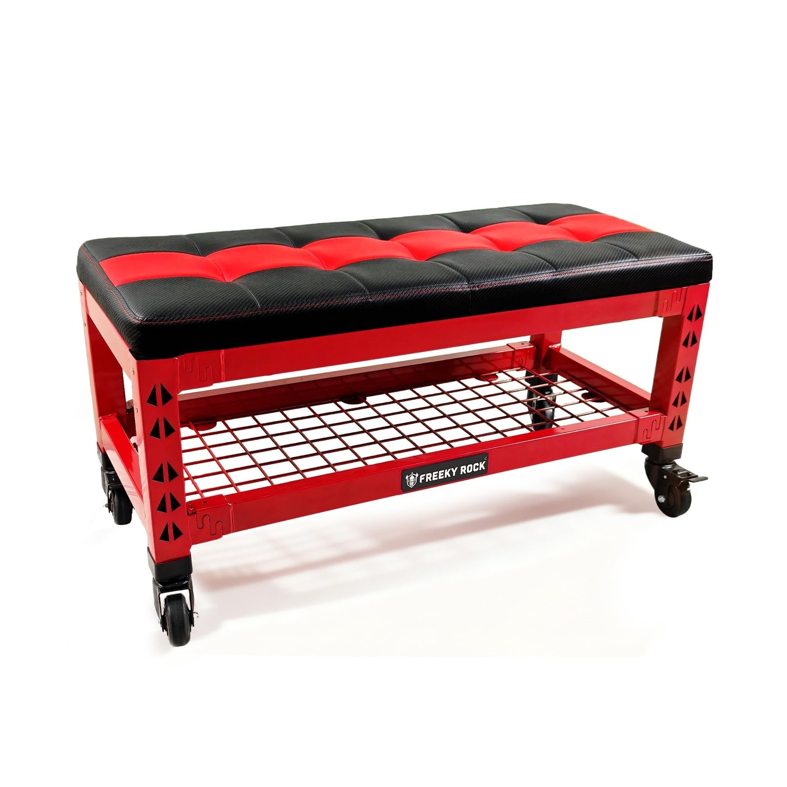 Heavy Duty Garage Bench Stool with Removable Creeper Pad, 2 Storage Shelves &…
