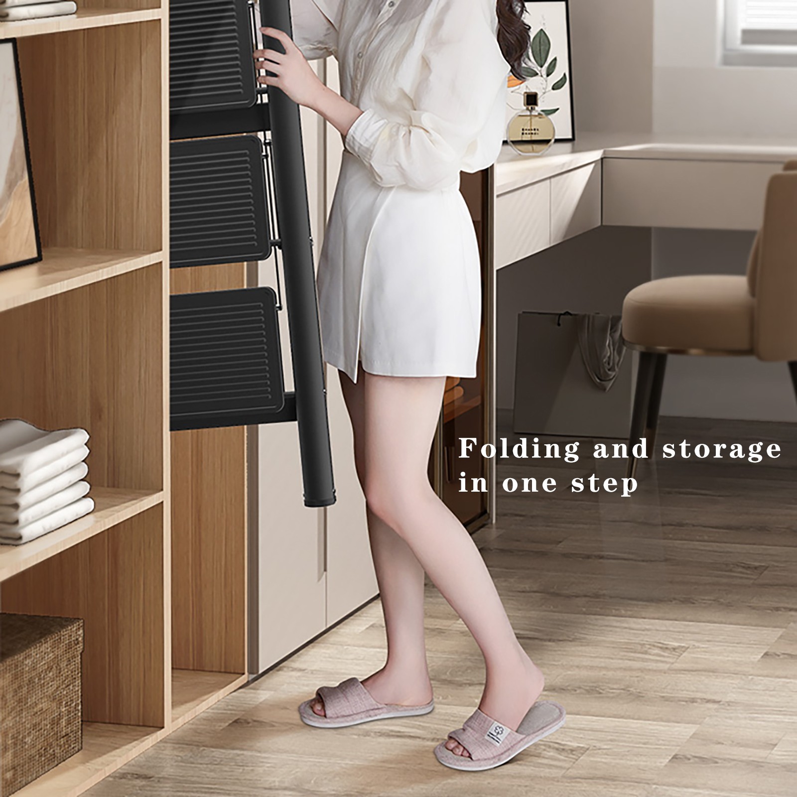Stepladder, 4 Tiers, Foldable, Aluminum, Wide, Lightweight, Compact, Ladder #4