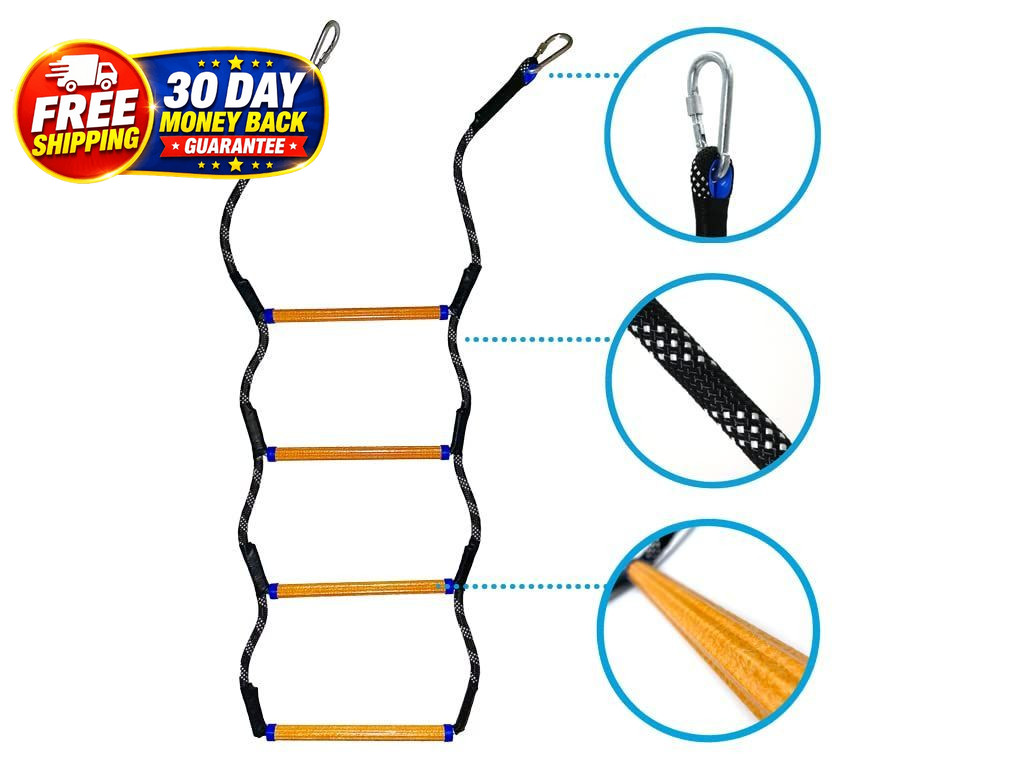 Boat Rope Ladder, Heavy Duty Climbing 4 STEP, Black, Yellow