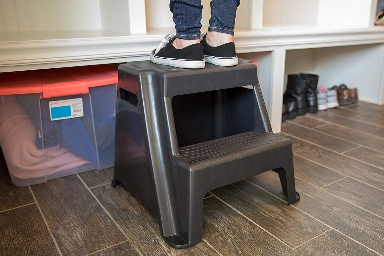2-Step Molded Plastic Step Stool, Lightweight with Slip Resistant Treads