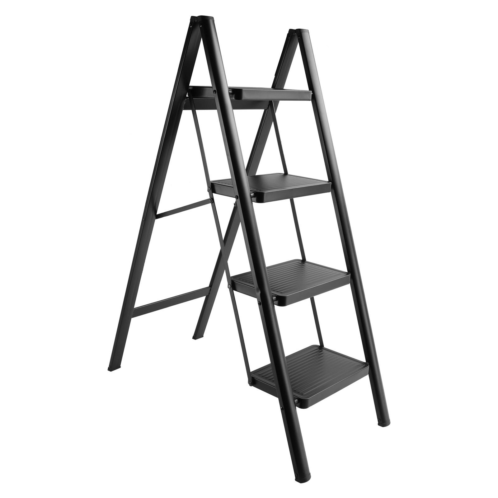 Stepladder, 4 Tiers, Foldable, Aluminum, Wide, Lightweight, Compact, Ladder L3