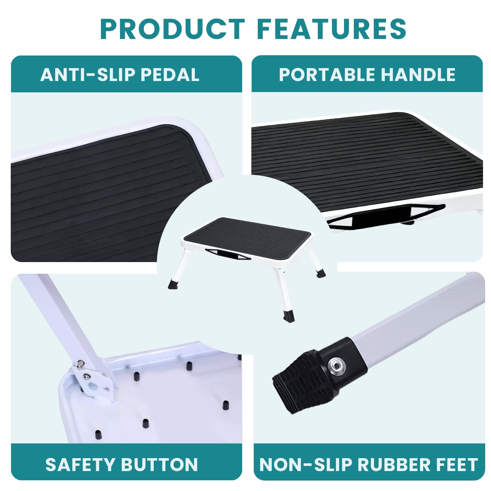 OLIXIS Foldable Step Stool 2 PCS with Pack of 2, Black Platform & White Feets