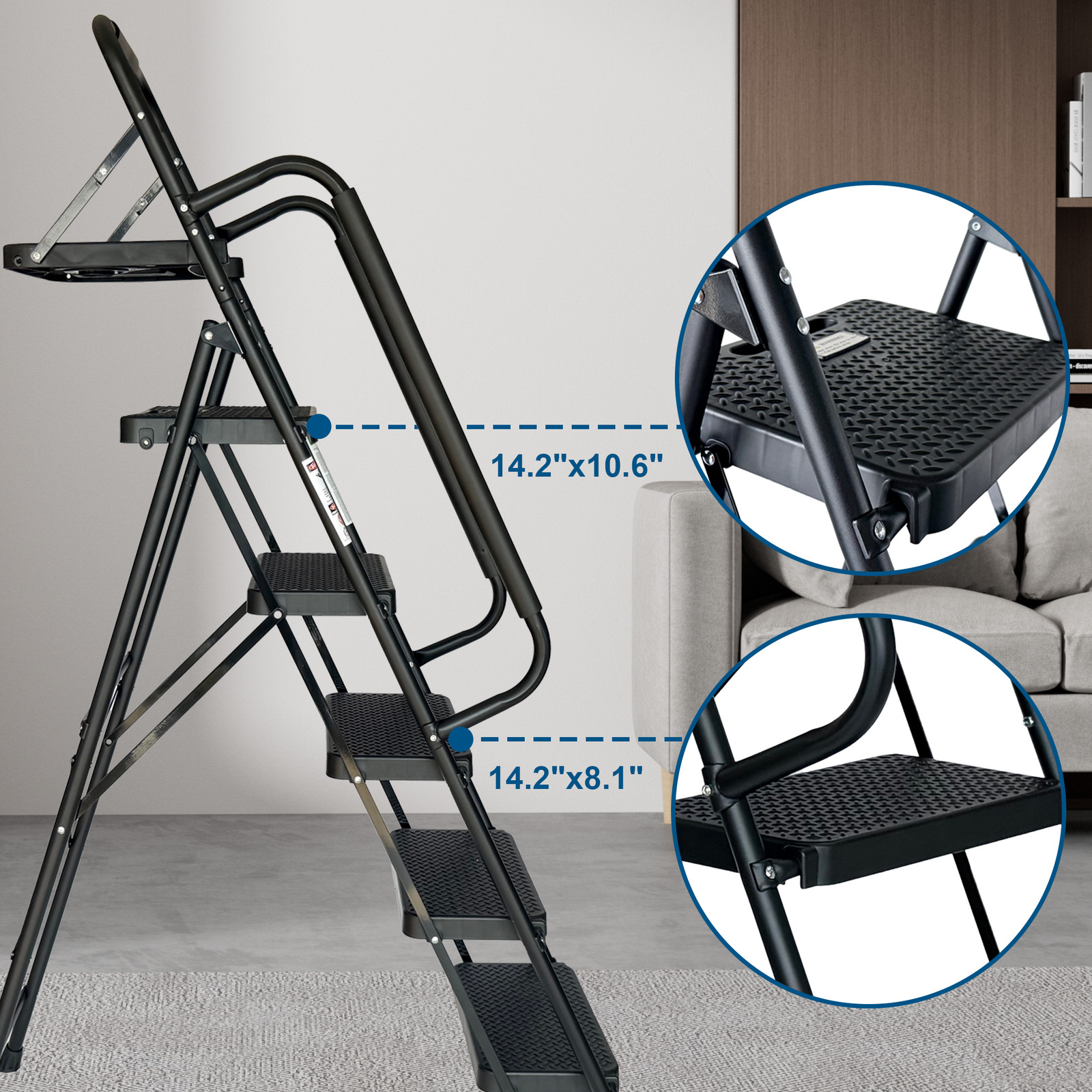 Step Ladder Folding Step Stool with Wide Anti-Slip Pedal Sturdy Steel Ladder