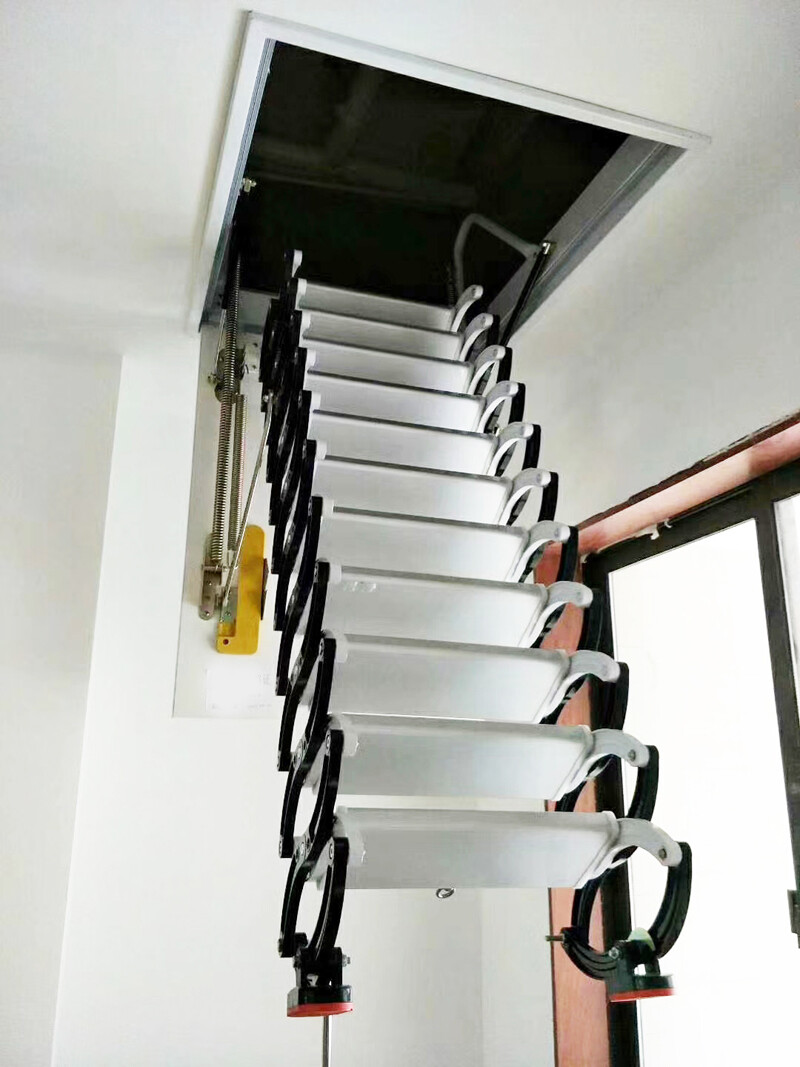 Attic Steps Pull Down 12 Steps Attic Stairs Alloy Attic Access Ladder, 9.8 feet