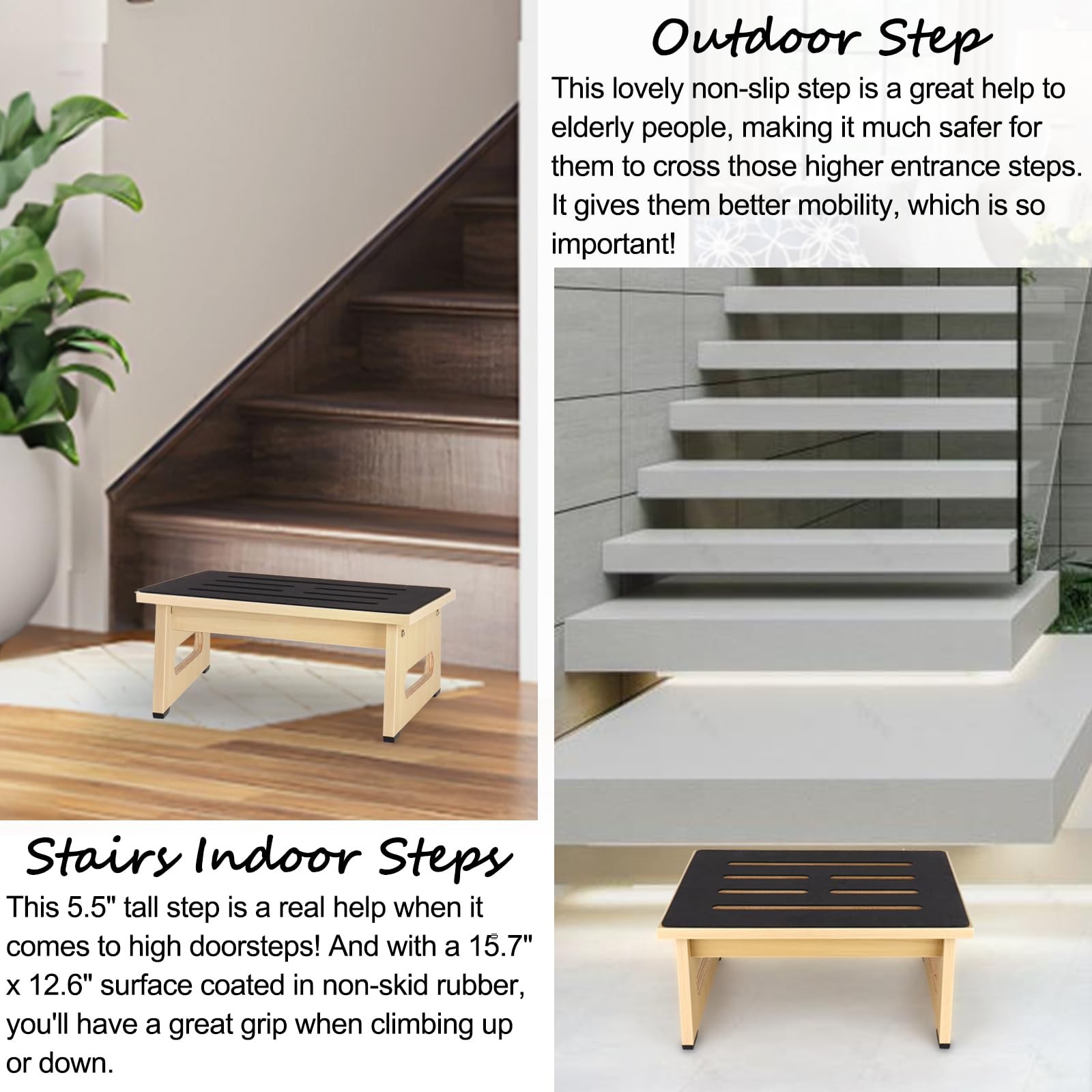 One Step Stool with Non-Slip Rubber Stepping Feet, Heavy 6.7inch, Natural