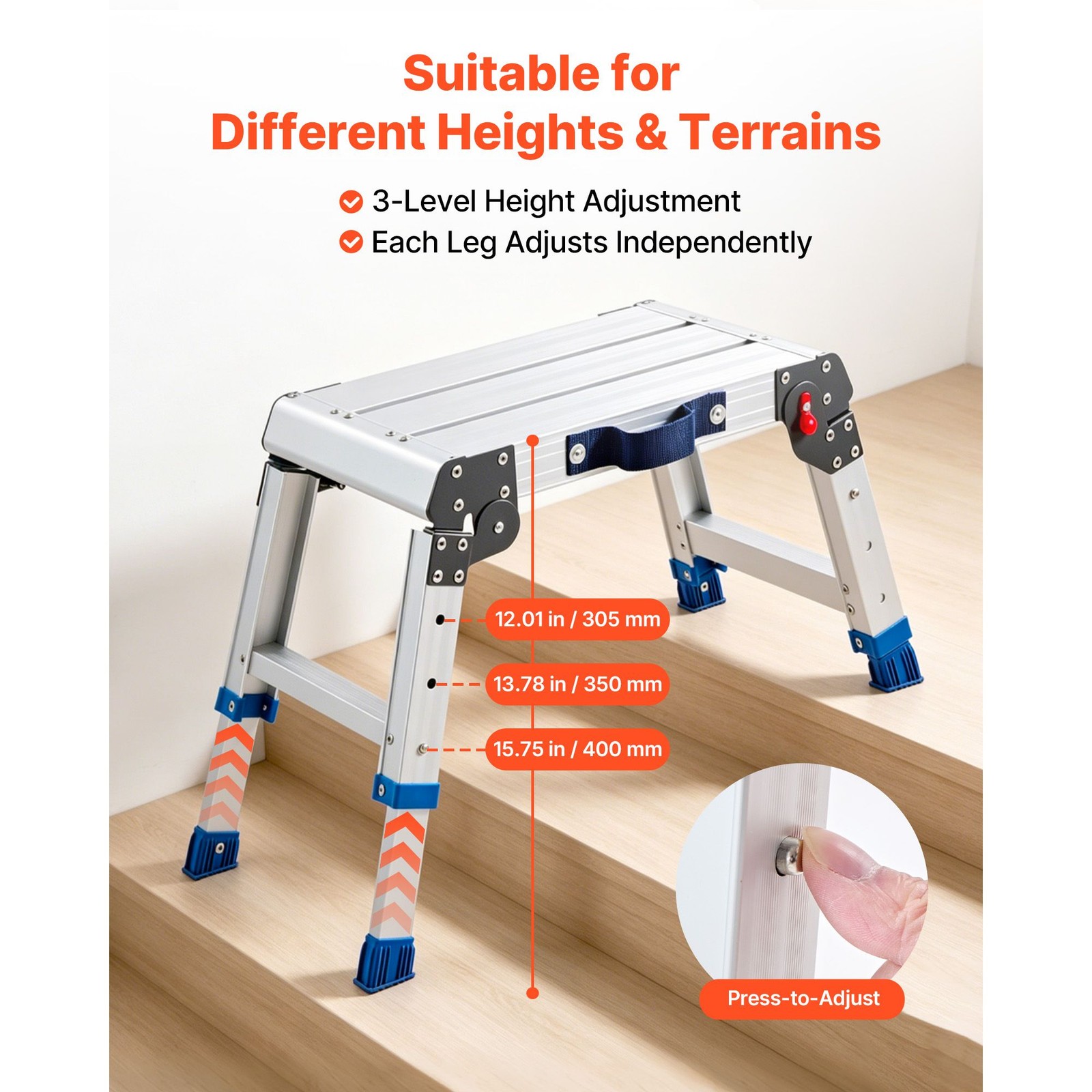 Folding Work Platform, Adjustable Height 12 – 16 in, 500 lbs Capacity Aluminum