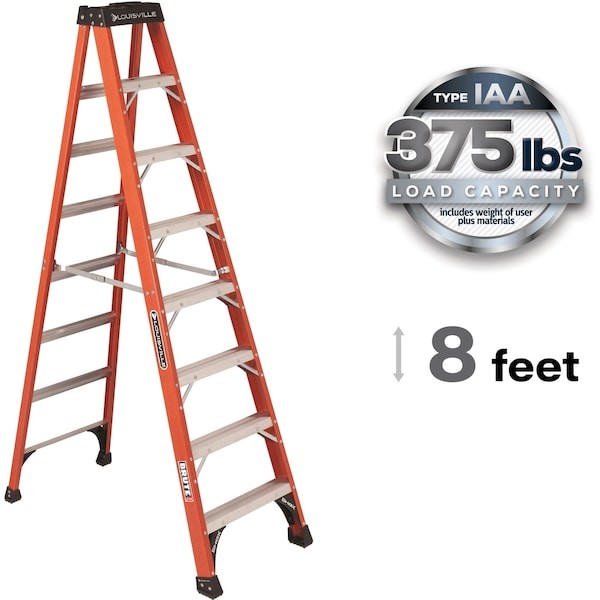 Louisville Fs1408hd 8 Ft Fiberglass Stepladder, 375 Lb Capacity