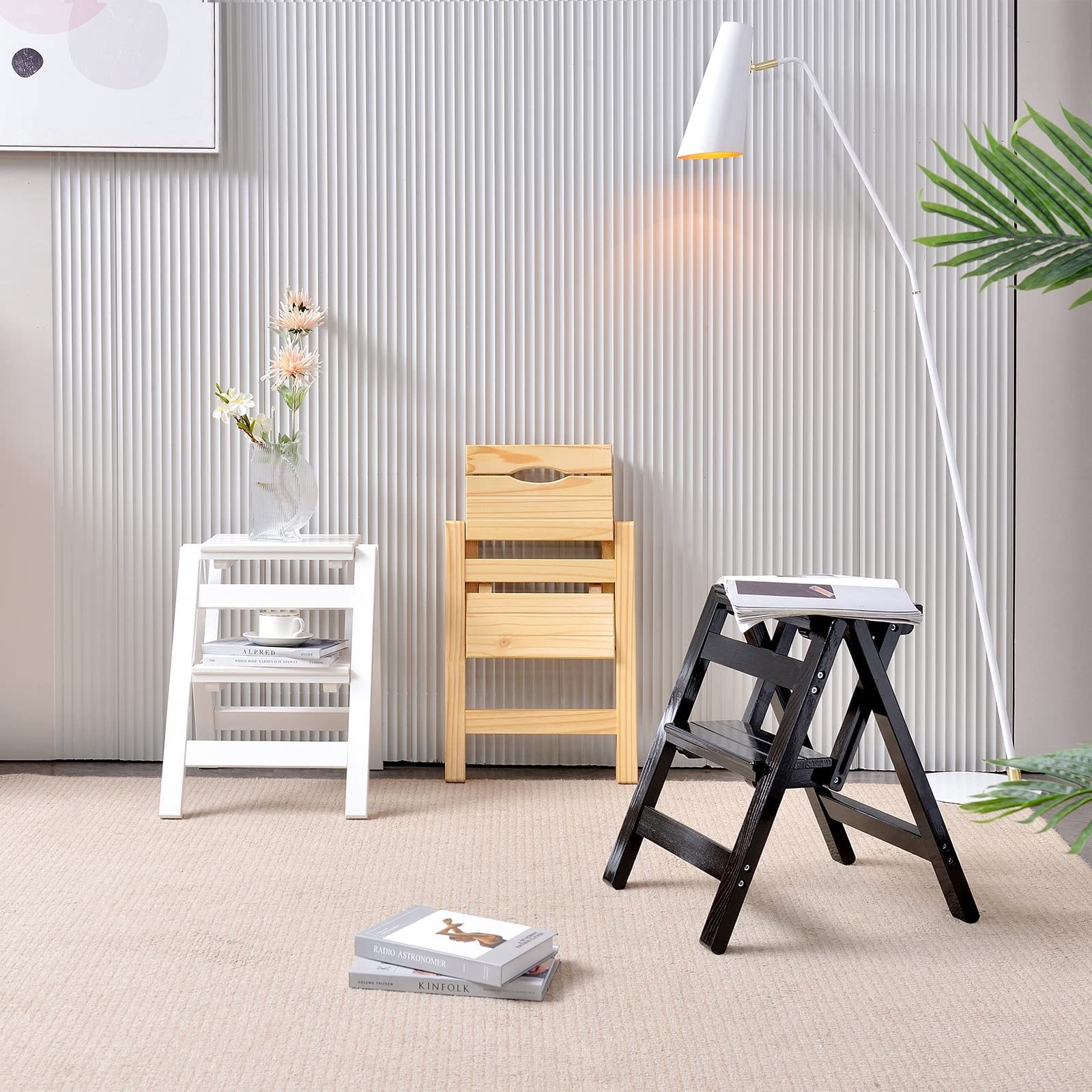 2 Step Folding Stool, Wooden Collapsible Closet 2STEP, 2 Tier-natural