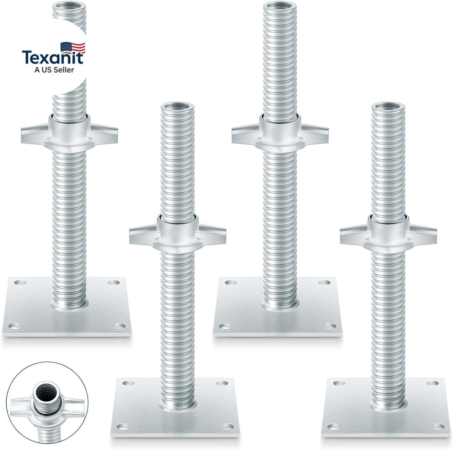 4 Pack 12Inch Adjustable Leveling Jacks Scaffolding Hollow Screw Jacks with Base