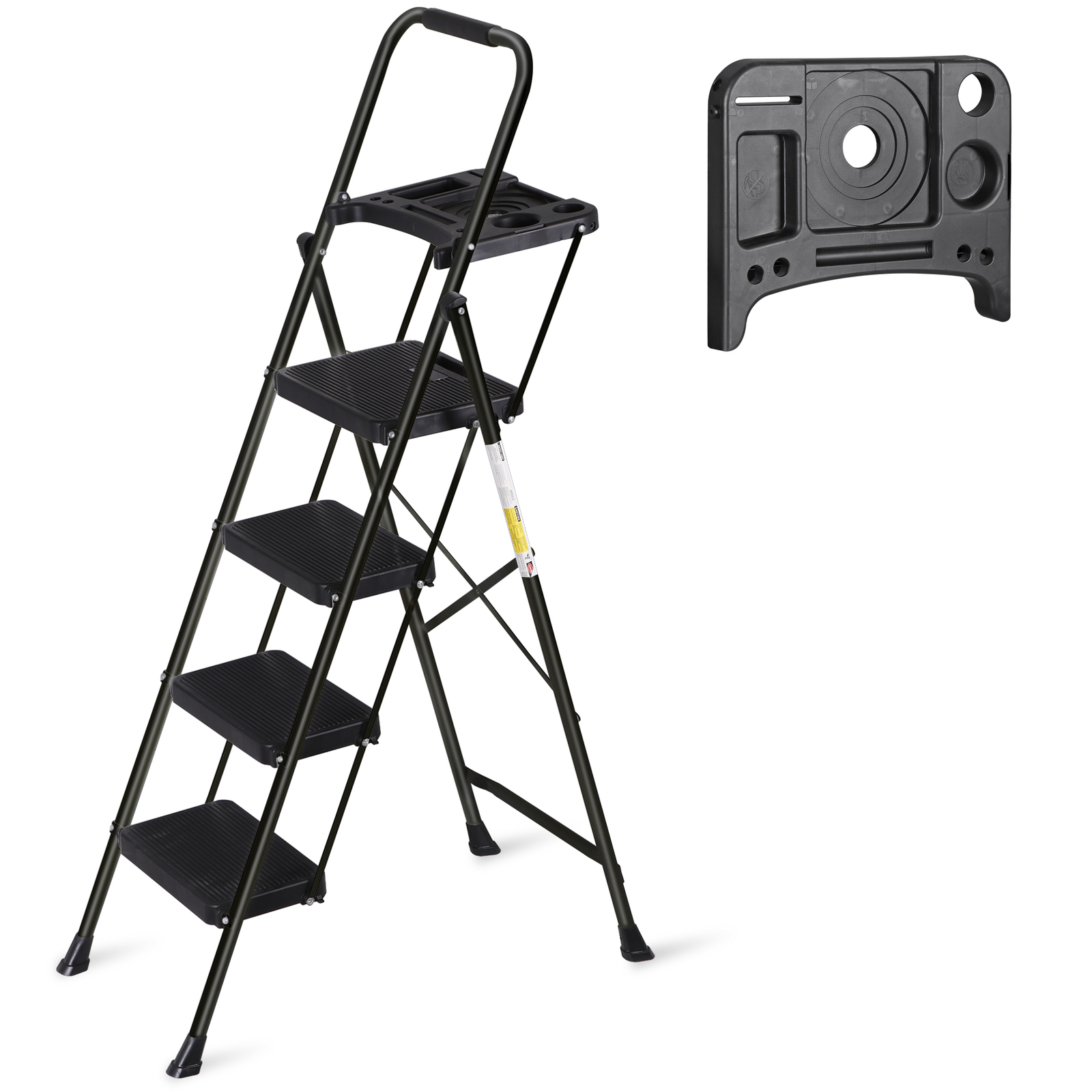 Folding Step Ladders for Kitchen/Closet Ladder 4 Step for Adults Non-Slip Black