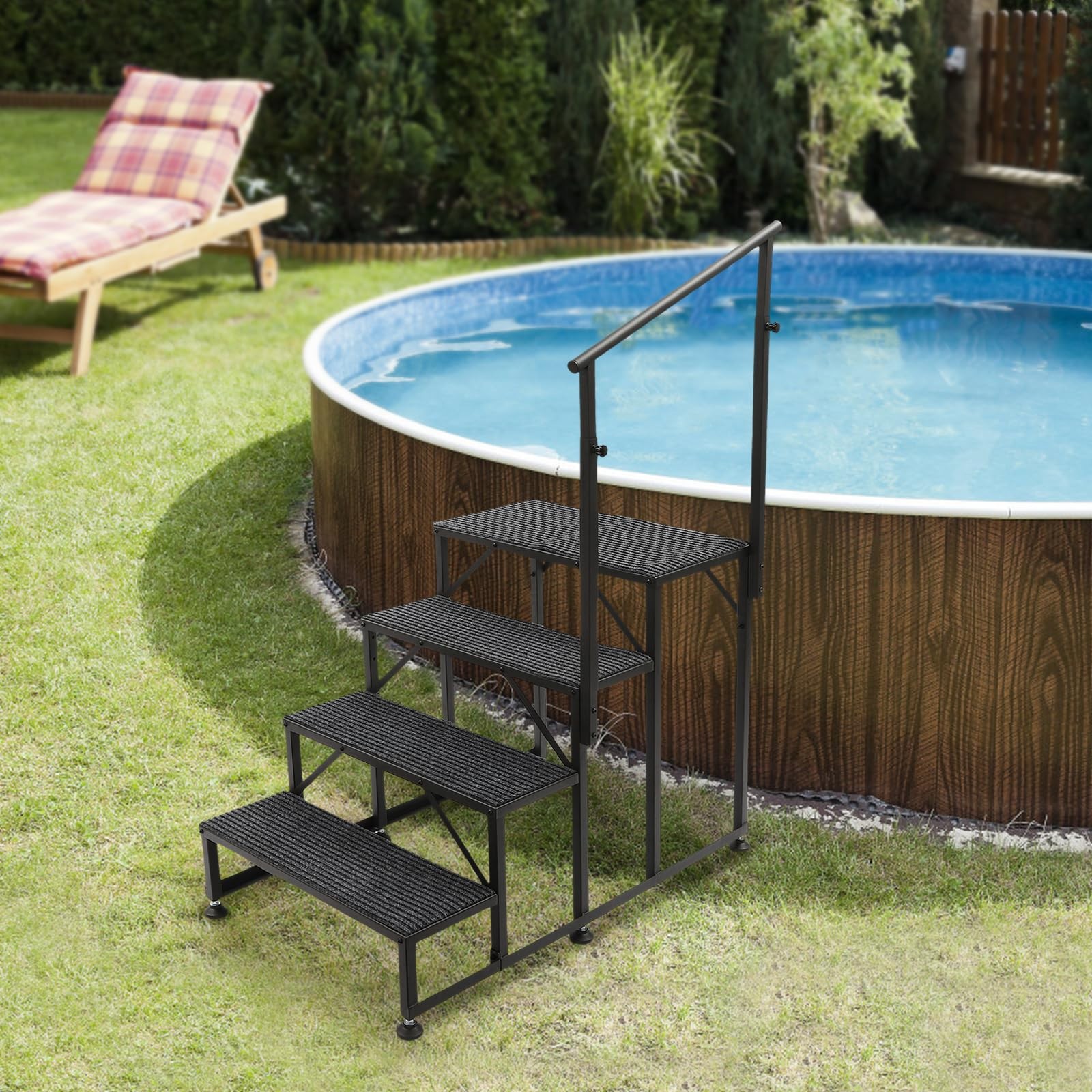 Heavy Duty 4 Step Hot Tub RV Steps with Single Handrail Anti Slip Mats