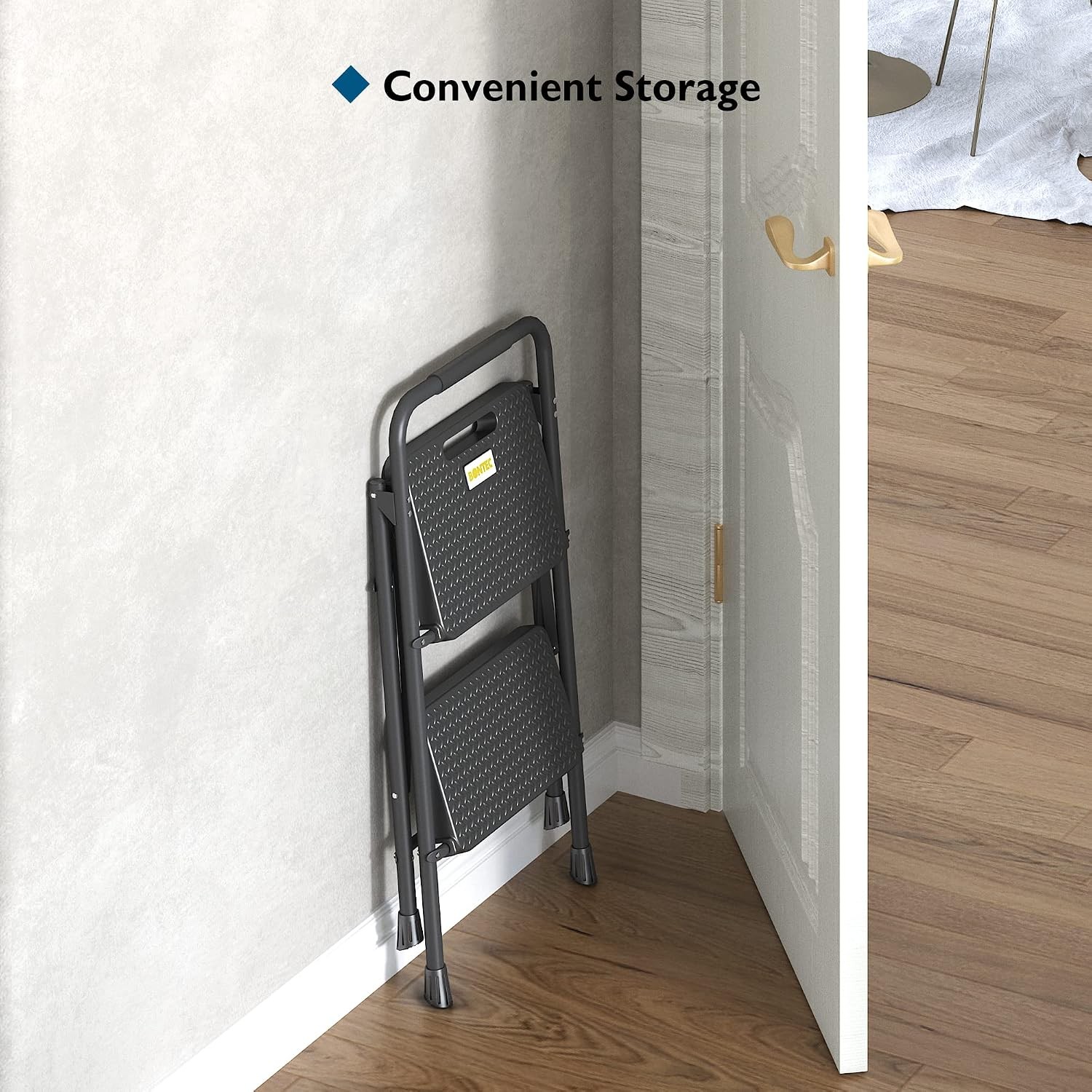 2-Step Ladder, Folding Step Stool, 600lbs Max Load Capacity, Sturdy Steel