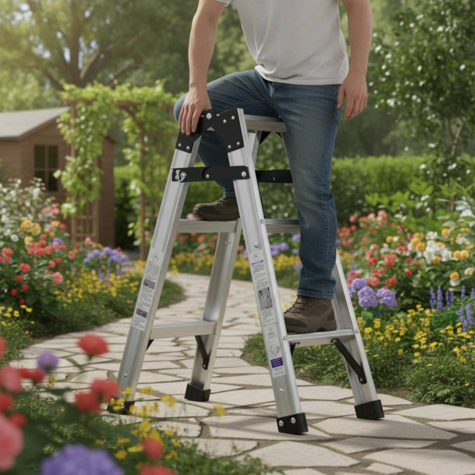 Double-Sided Step Ladder Foldable Work Tool Rust Resistant for Warehouse