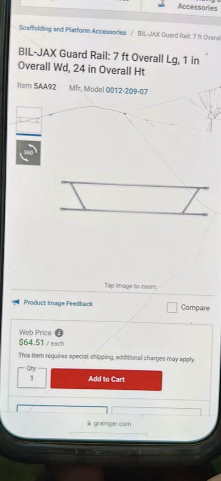 Guard Rail 7ft x 24 Ft for Scaffolding Galvanized Steel