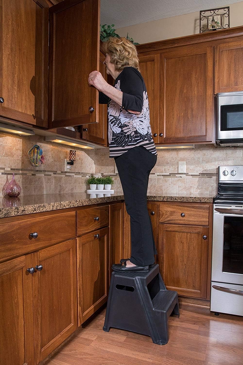 2-Step Molded Plastic Step Stool, Lightweight with Slip Resistant Treads