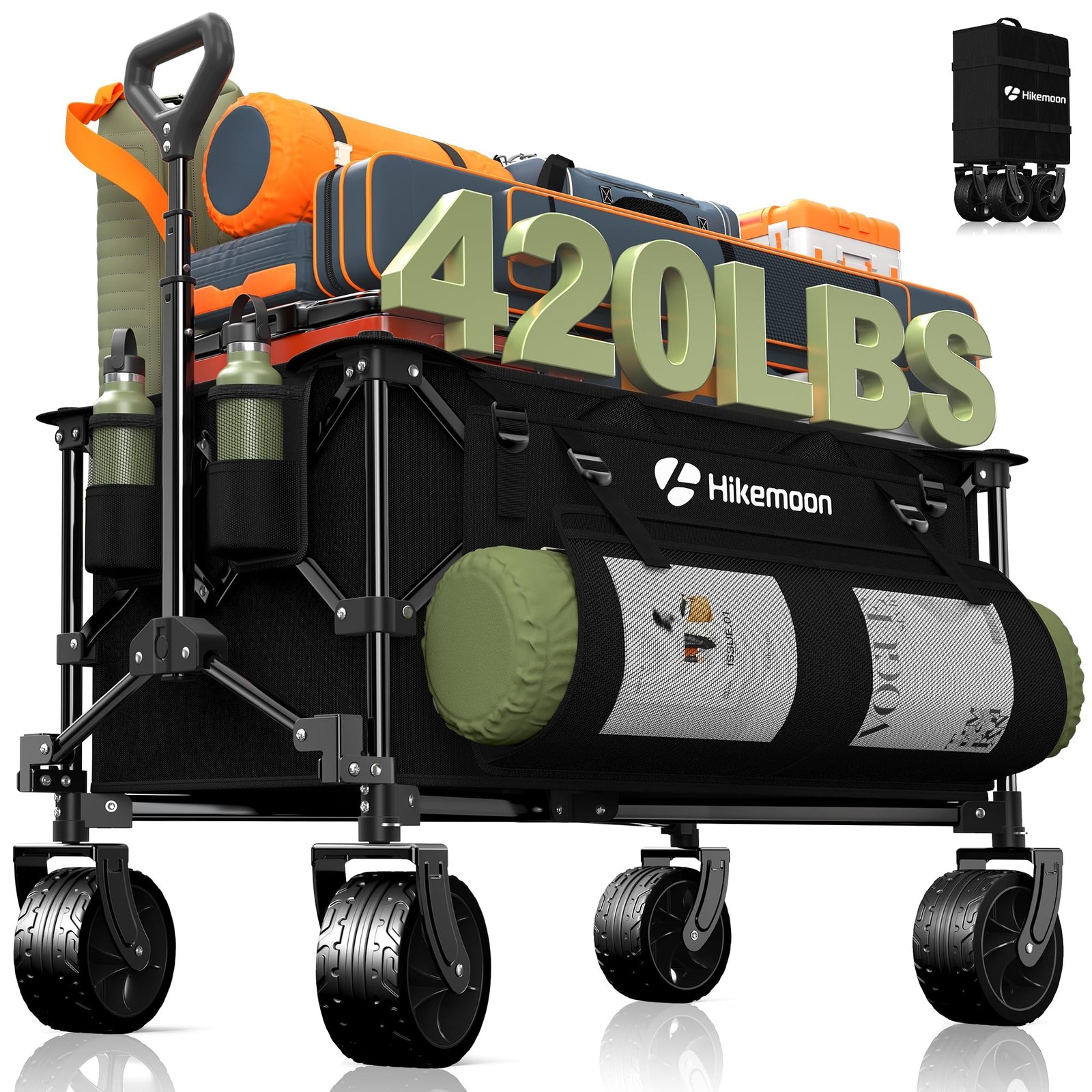 Hikemoon 150L Collapsible Wagons Carts Foldable, 420LBS Heavy Duty Folding Be…