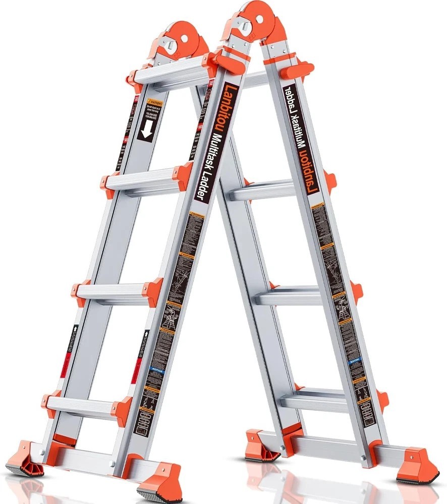 Ladder, A Frame 4 Step Ladder Extension, 14 FT Anti-Slip Multi Position &
