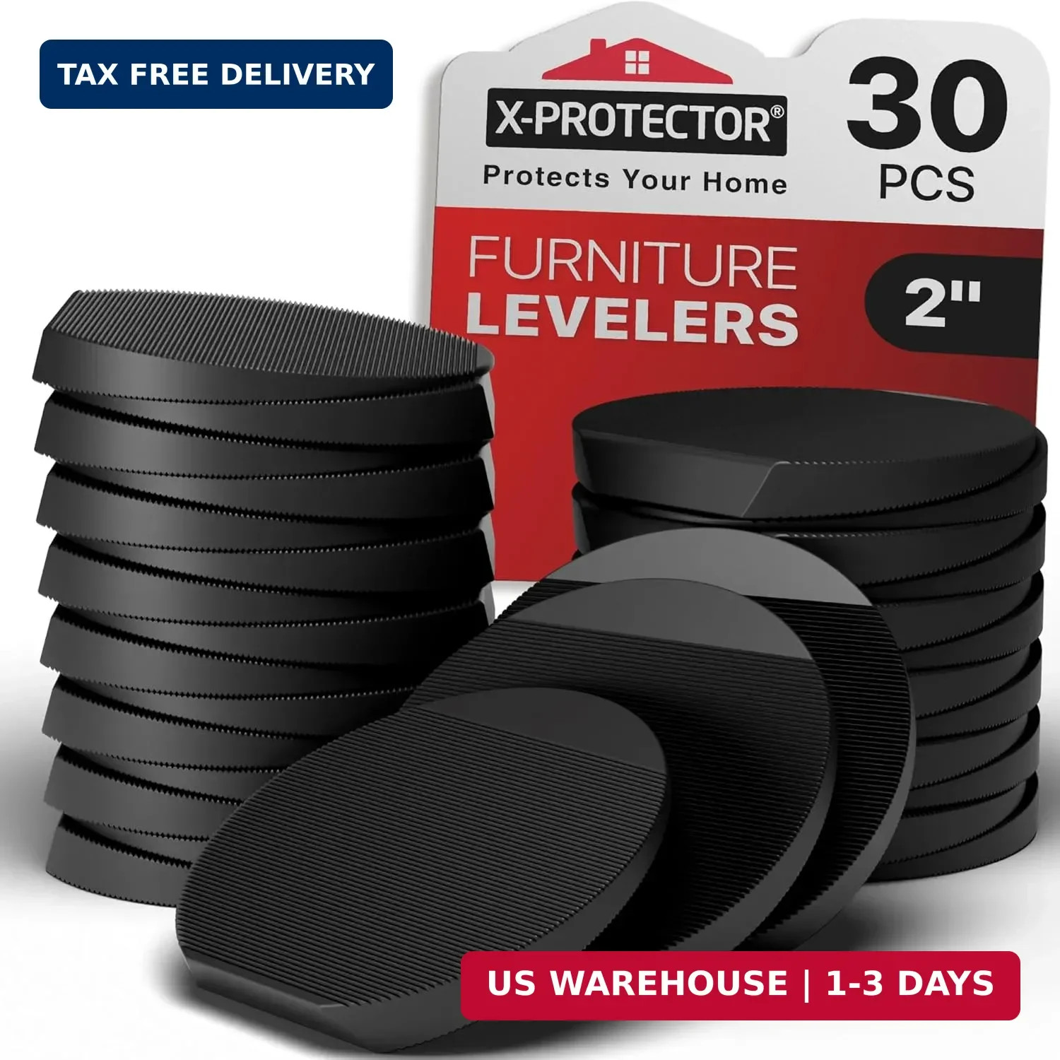 X-Protector Furniture Levelers – 30 PCS 2″ – Black Rubber Shims for Leveling – M