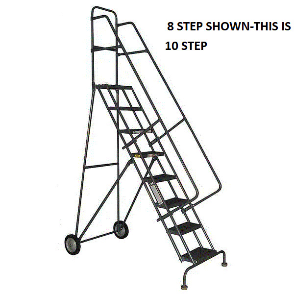 NEW! Ballymore 133 in H Steel Folding Rolling Ladder, 10 Step, 350 lb Load Cap!!