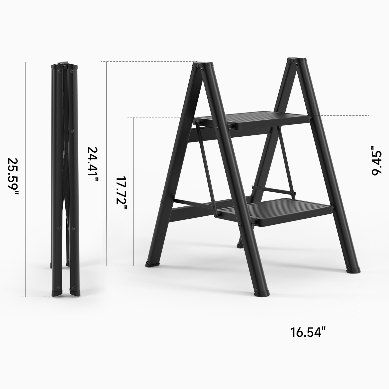 Stepladder, 2 Tiers, Foldable, Aluminum, Wide, Lightweight, Compact, Ladder L3