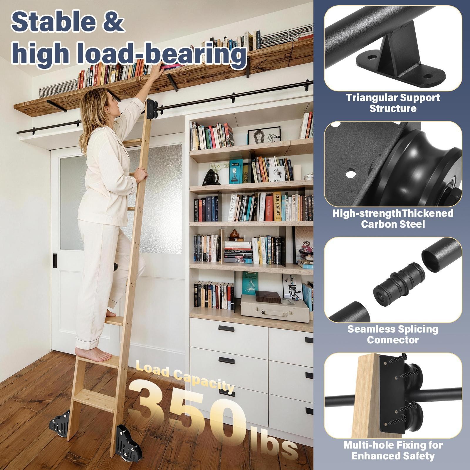 Rolling Library Sliding Ladder Hardware Kit with Brake 10FT Round Tube New