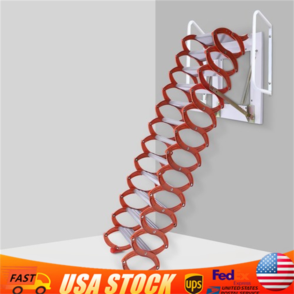 12 Steps 10ft Attic Ladder Loft Stairs Folding Ladder Pull Down Stairs 880 lbs