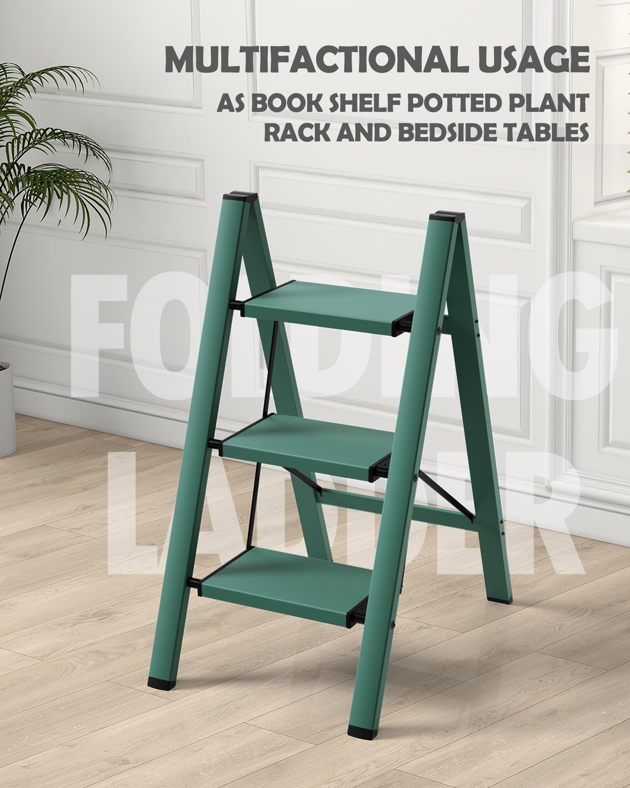 Taranta 3 Step Ladder,Aluminum Lightweight Folding 3 Stool 3 Step, Green