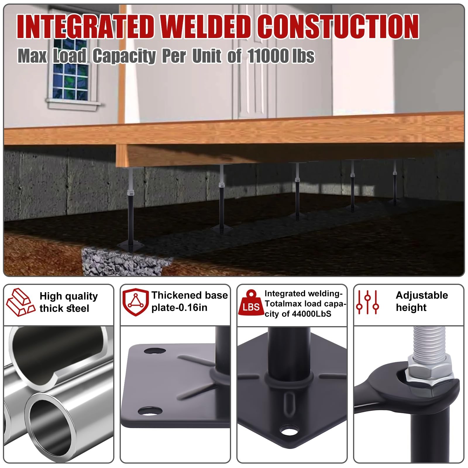 Adjustable House Floor Jacks, 4 PCS Post Floor Joist Jacks for Leveling, 11″ …