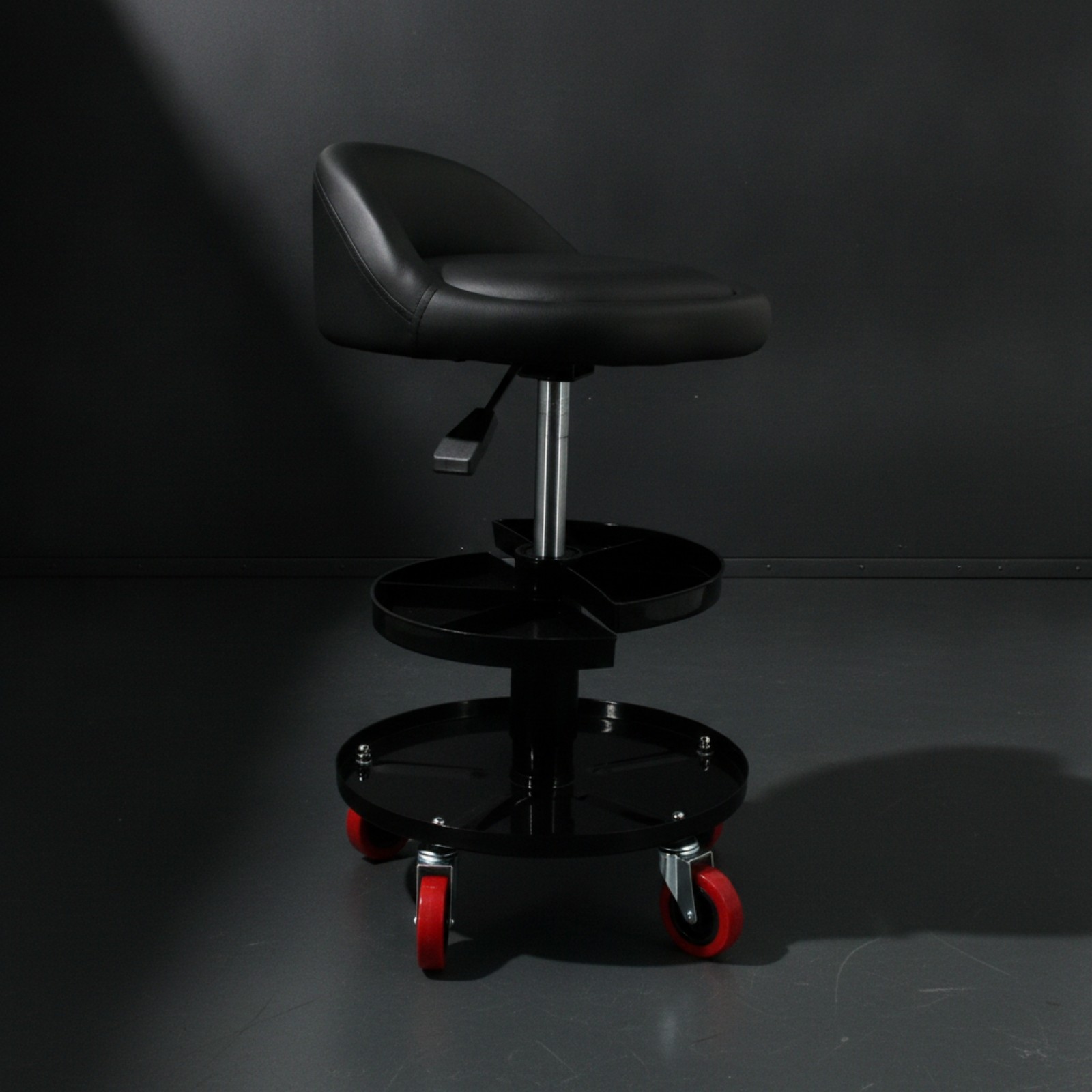 Garage Stool with Backrest Padded Rolling Shop Stool with Tool Tray Heavy-Duty