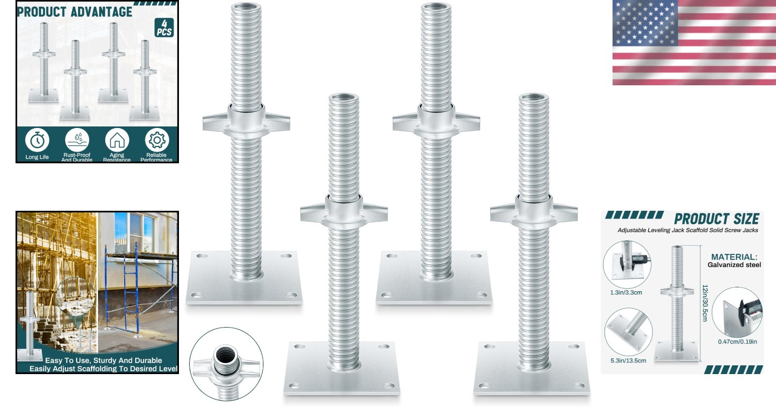 Durable 12 Inch Alloy Steel Leveling Jacks with Base Plate for Scaffolding