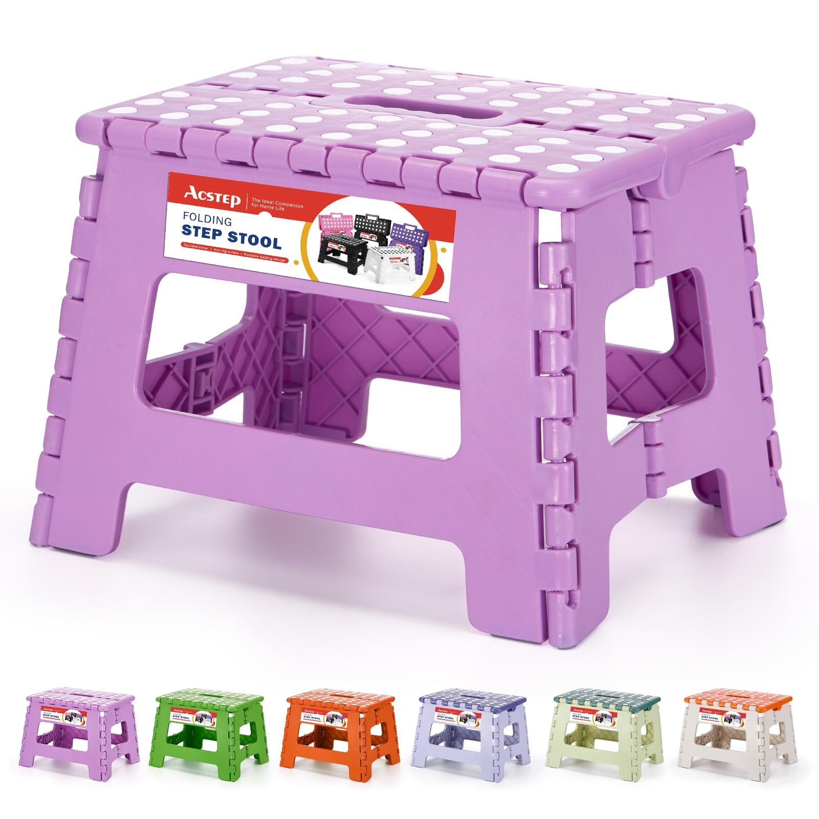 ACSTEP 9 Inch Folding Step Stool 300 LB 9 Inch( Pack of 1), Light Purple