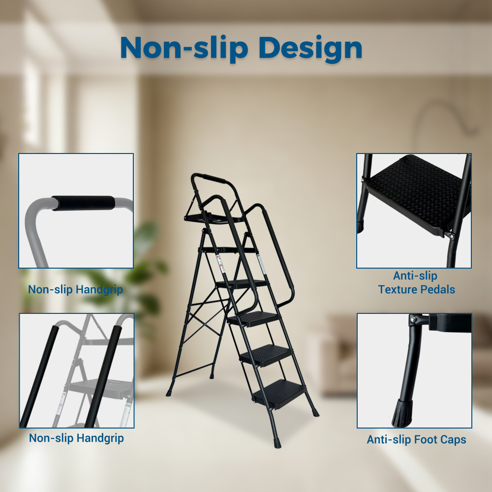 5 Step Ladder,Folding Step Stool with Wide Anti-Slip Pedal,Lightweight,Portable