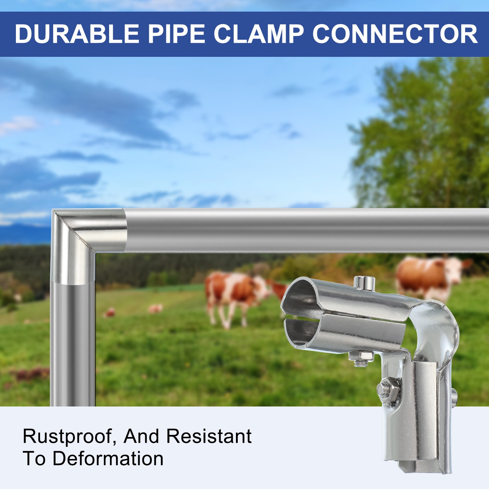 1″ 3 Way Pipe Clamp Connector, 2 Pcs L Shape Chain Fence Clamps, Silver