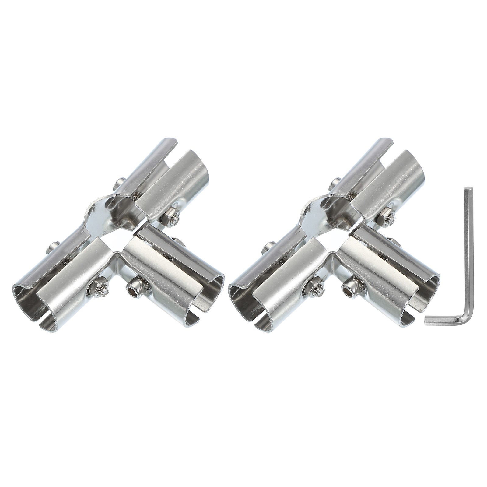 1″ 4 Way Pipe Clamp Connector, 2 Pcs Link Fence Clamps, Silver
