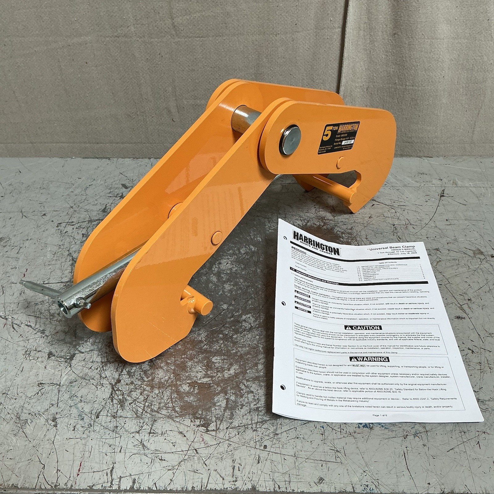 HARRINGTON UBC050 Beam Lifting Clamp Steel 4″-12″ Jaw