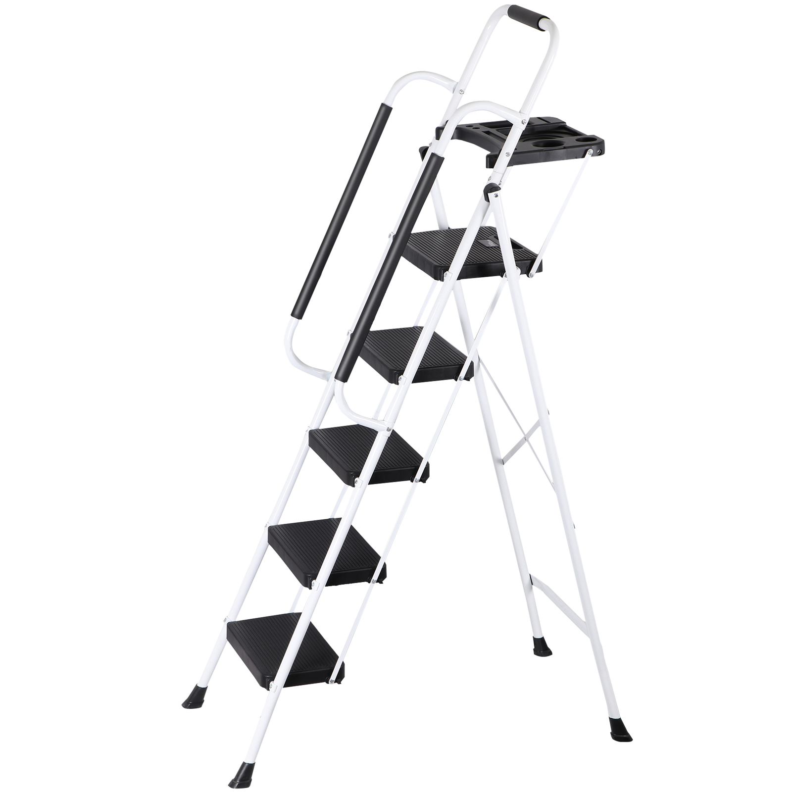 5-Step Ladder Folding Non-Slip for Kitchen/Closet/Garage Anti-Slip Pedal White