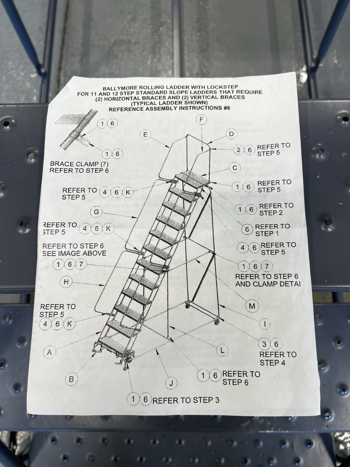 BALLYMORE Rolling Ladder 10ft Platform Ht, Steel, Wt-Actuated Step Lock