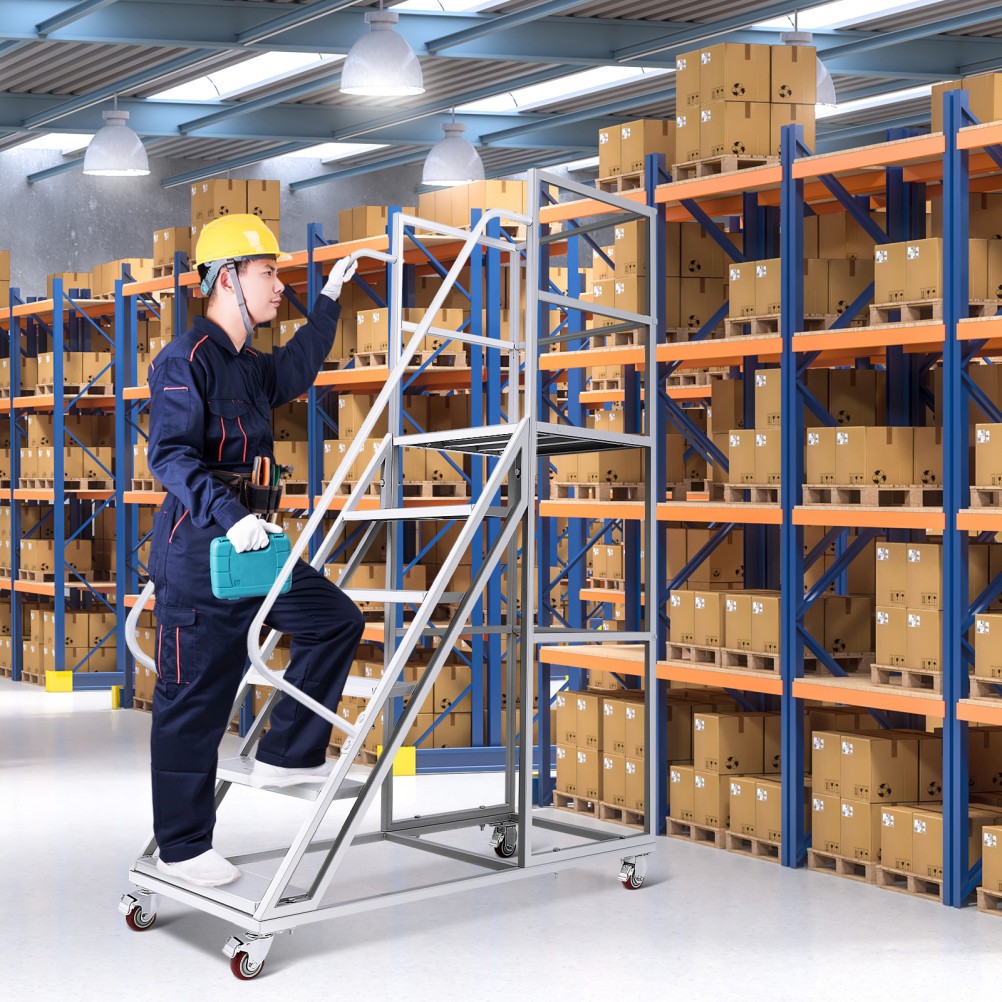 6 Step Rolling Ladder with Platform, 1213LBS Capacity Industrial Platform Ladder