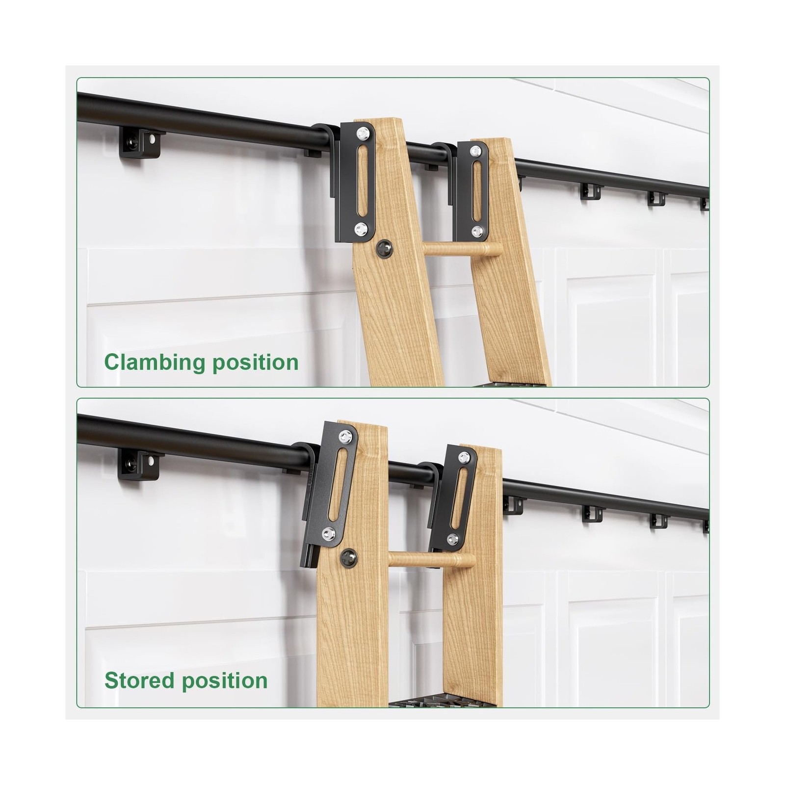 8FT Telescopic Hook on Sliding Library Ladder Hardware,Includes Bottom Wheel …
