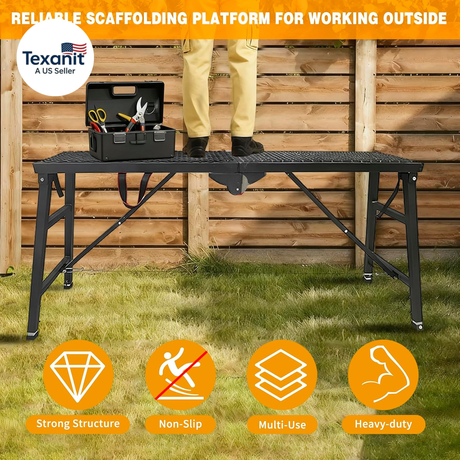 Scaffolding Work Platform, 29.9″ to 47.2″ Height Adjustable Work Platform, Folda
