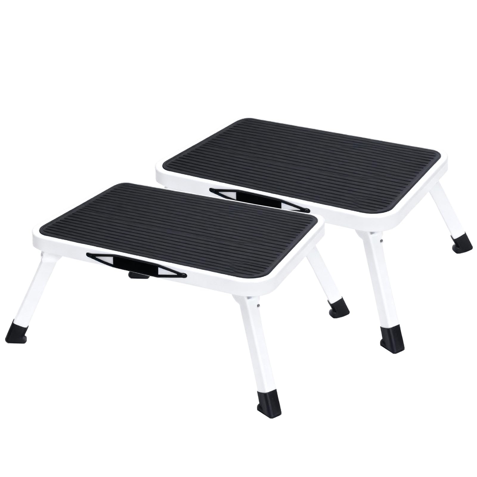 OLIXIS Foldable Step Stool 2 PCS with Pack of 2, Black Platform & White Feets