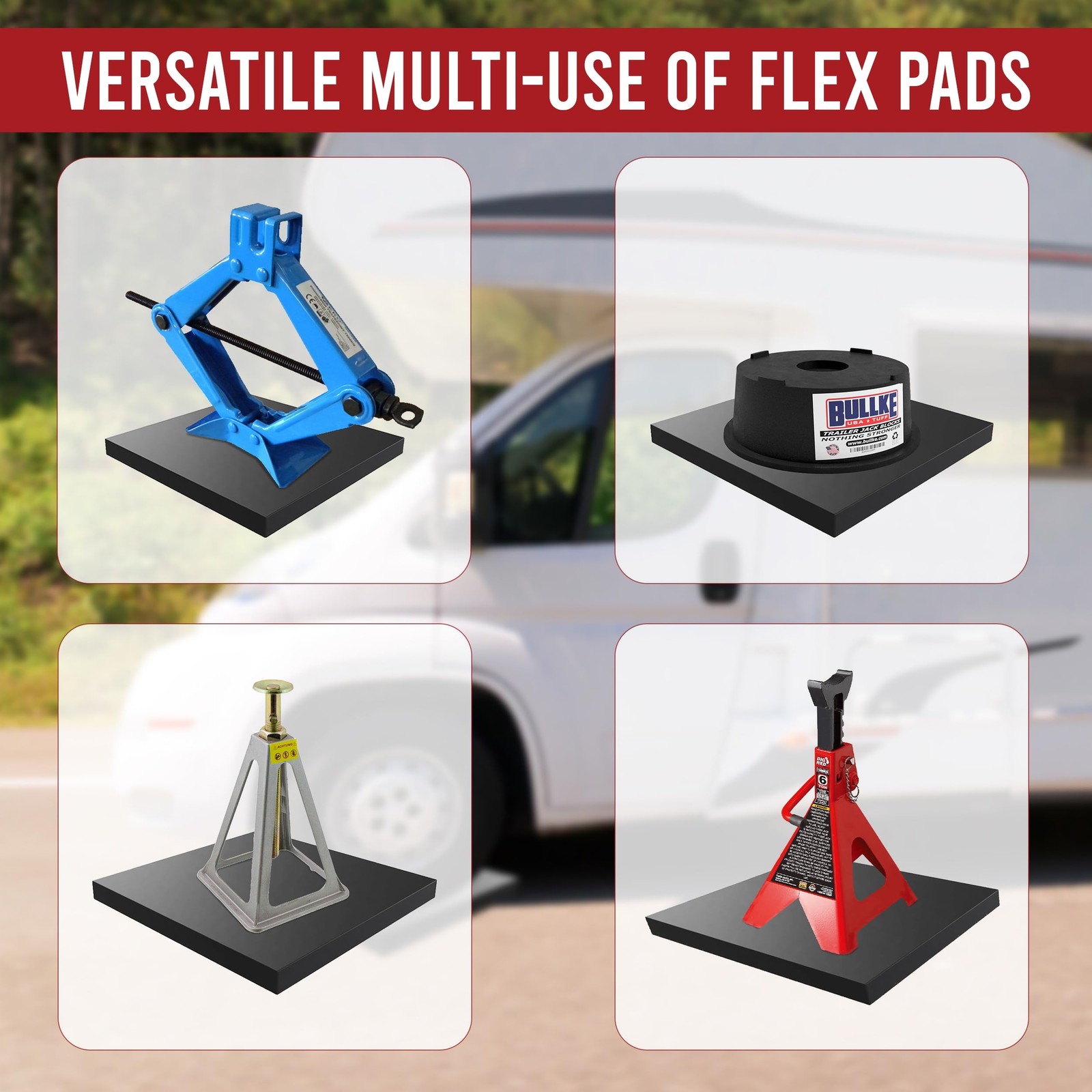 USA Made RV Leveling Jack Flex Pads 9″ – Heavy-Duty Rubber Jack Pads (4-Pa